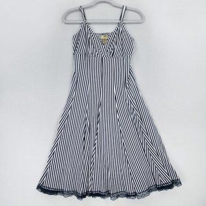 Vasna Dress Womens Medium Blue White Striped Fit Flare A Line Skater Sleeveless